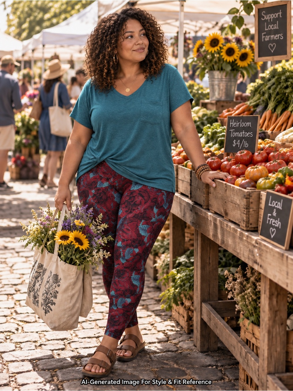 LuLaRoe Burgundy Rose Print Leggings with Teal Leaf Accent
